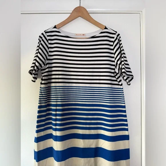 Uniqlo x Marni Blue Stripe Cotton Short Sleeve Midi Dress Size Large - Picture 7 of 11